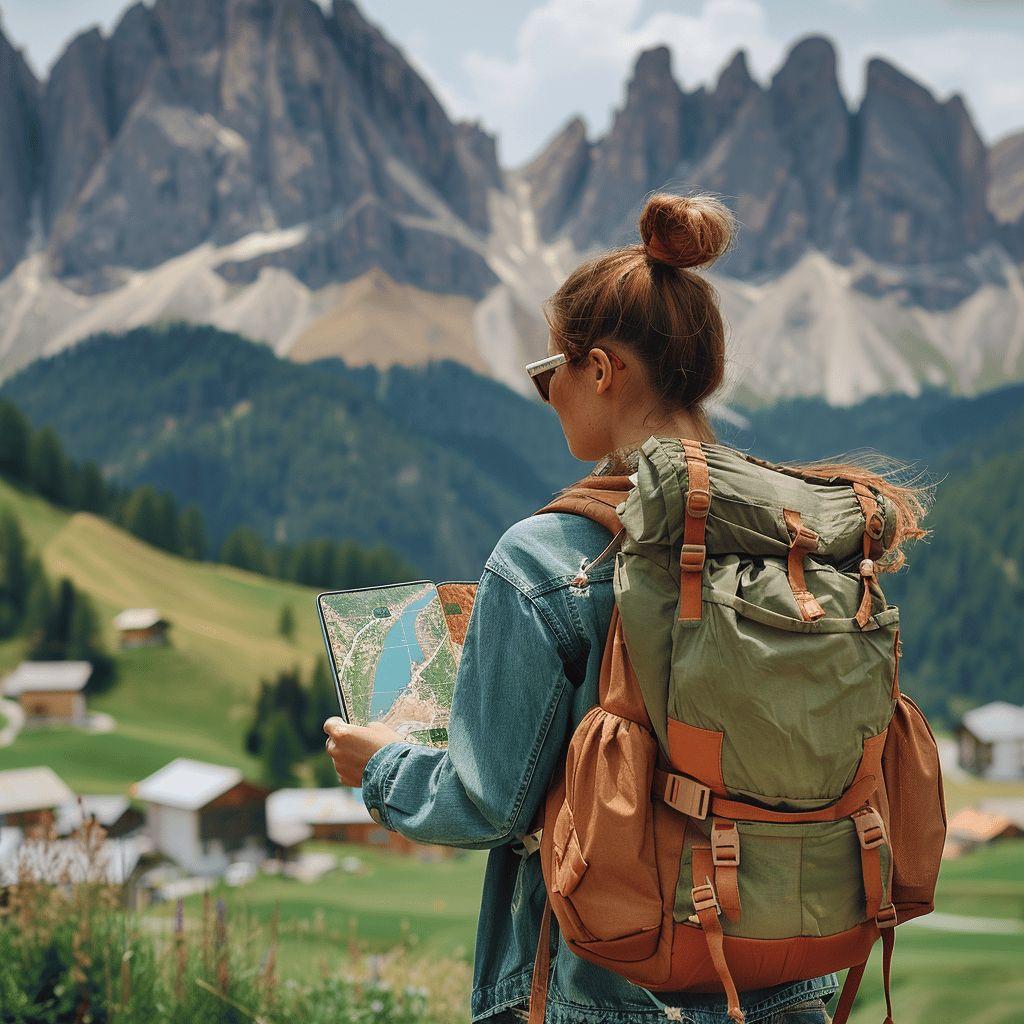 Une femme randonneuse observe la magnifique vue des Dolomites