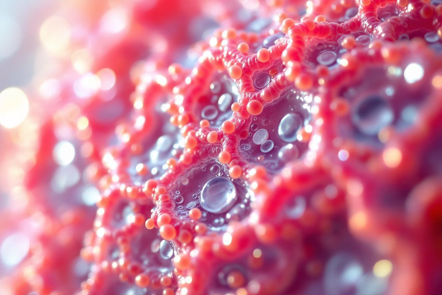 Macro détaillée de framboise couverte de gouttes d'eau brillantes