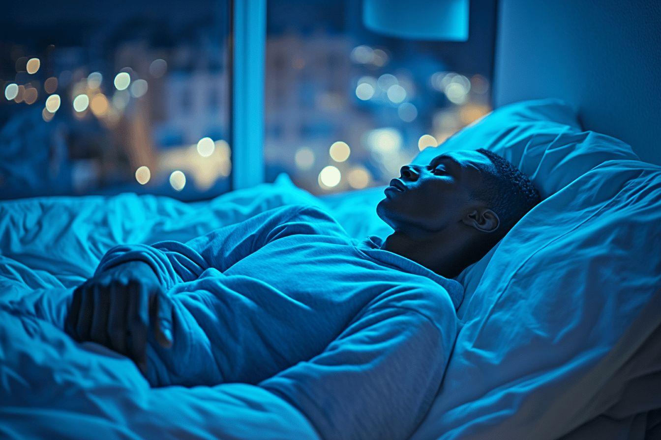 Personne endormie dans un lit avec vue nocturne