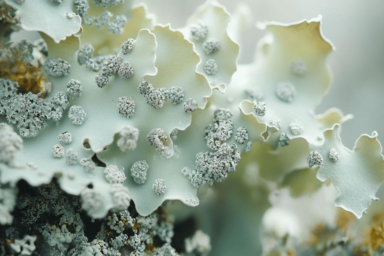 Gros plan de lichen blanc et gris avec texture détaillée