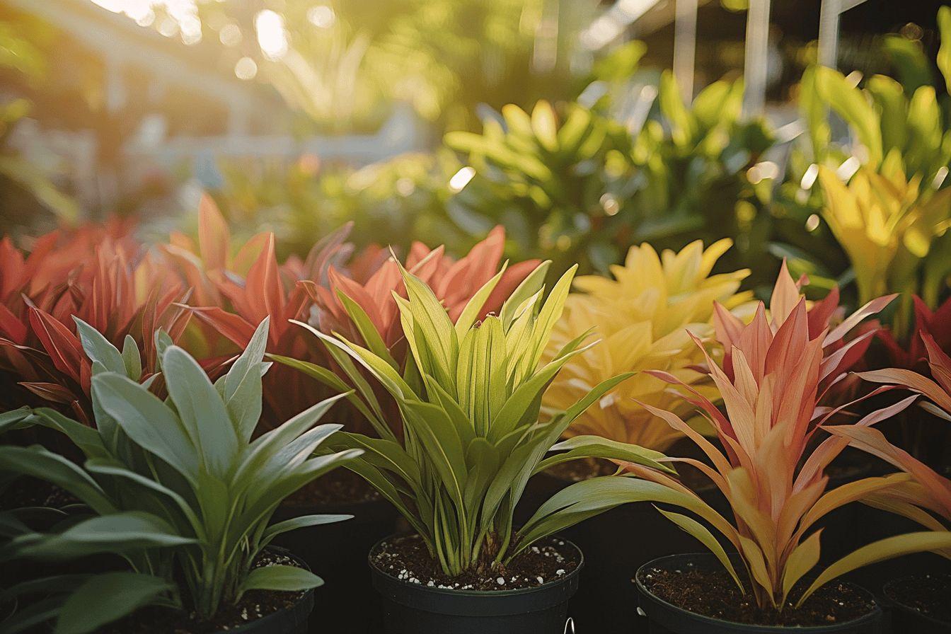Gros plan sur des plantes tropicales aux couleurs vives