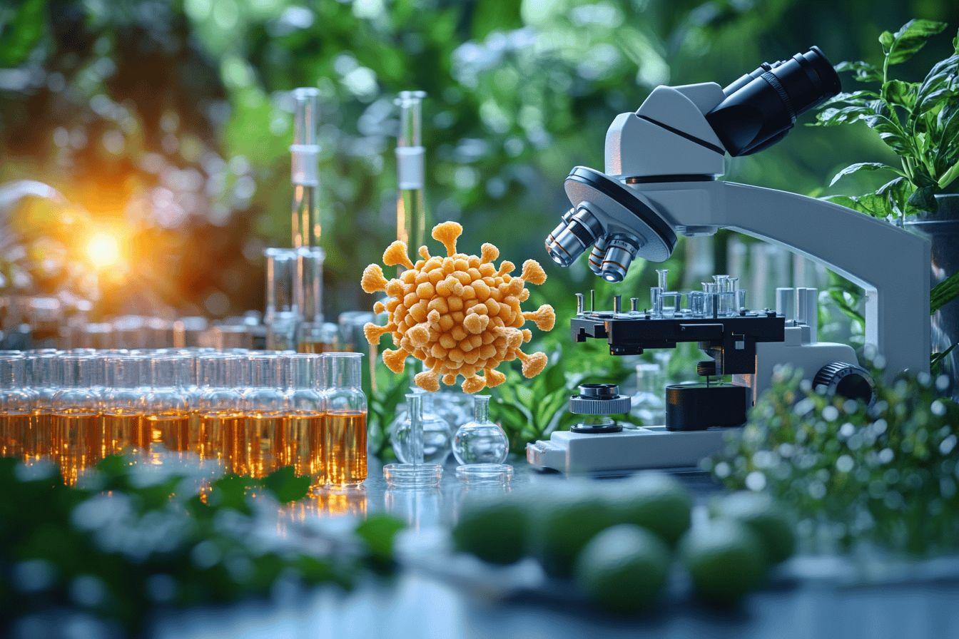 Microscope et modèle de virus dans un laboratoire de botanique