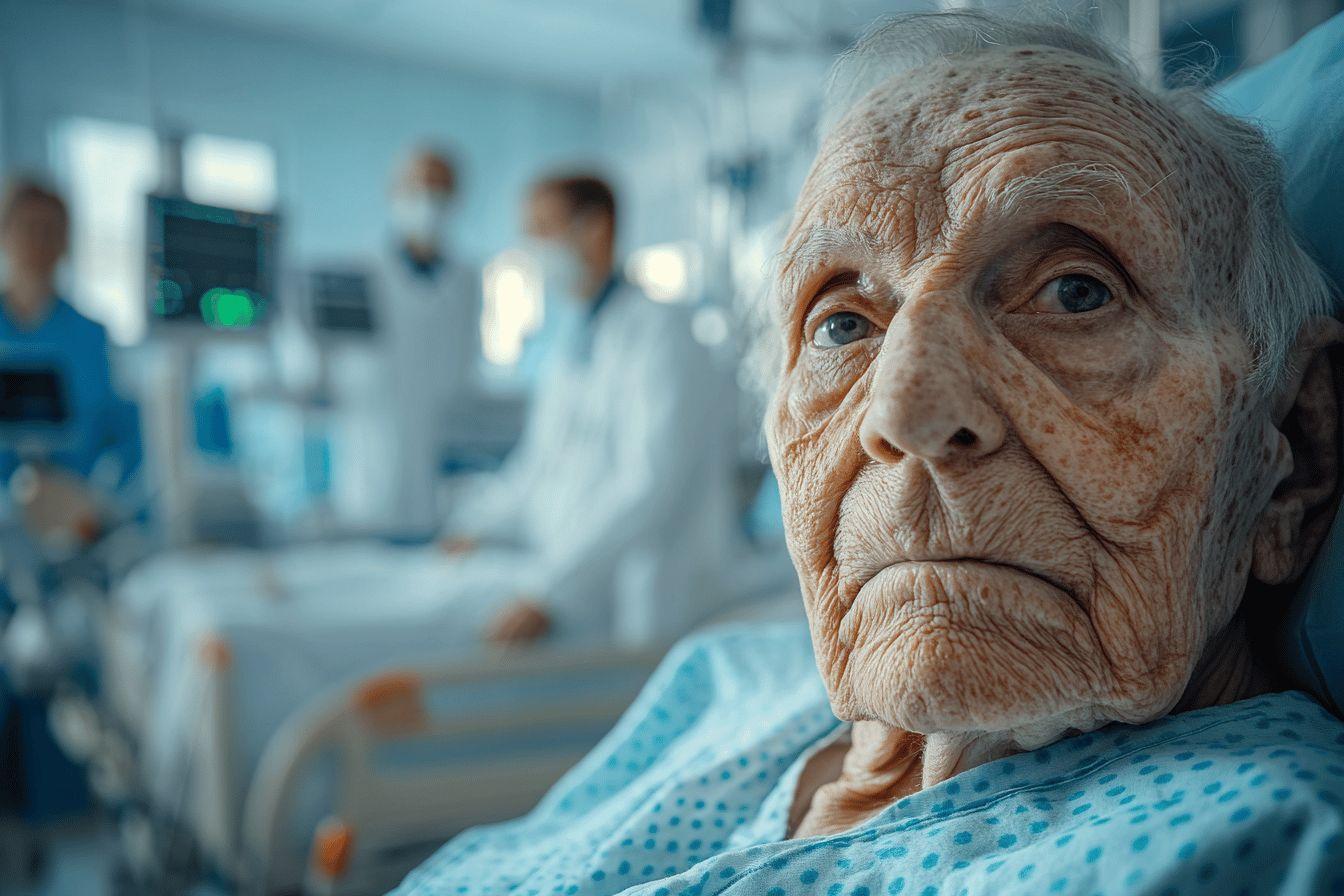 Visage ridé d'une personne âgée dans un service hospitalier