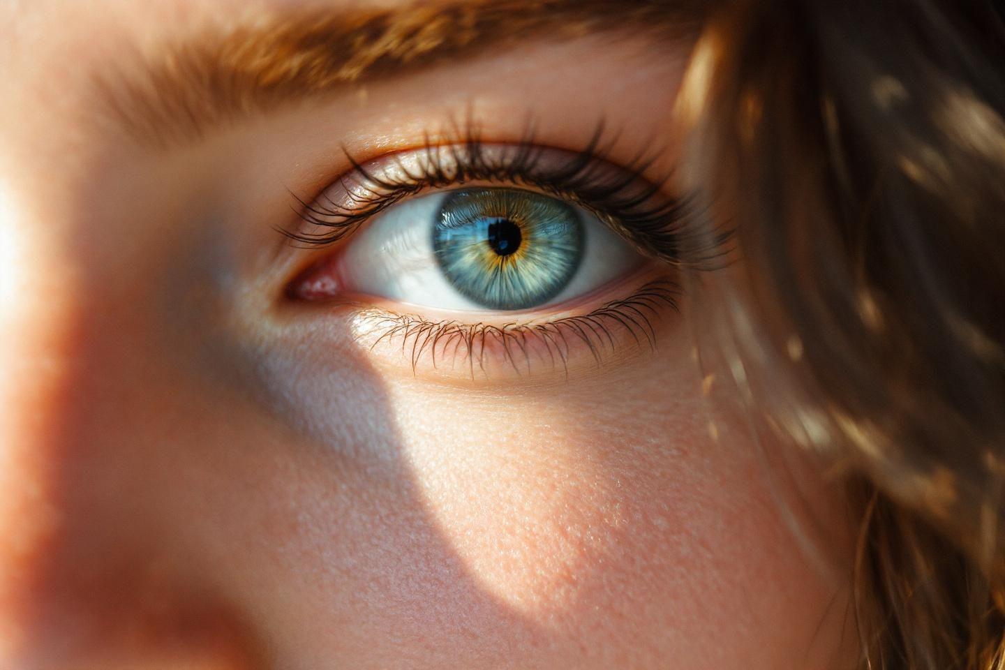 Œil bleu aux cils longs et à l'iris détaillé