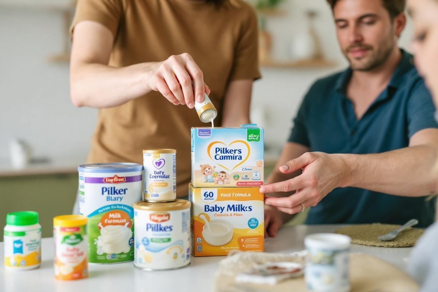 Divers produits de lait pour bébé sur une table de cuisine