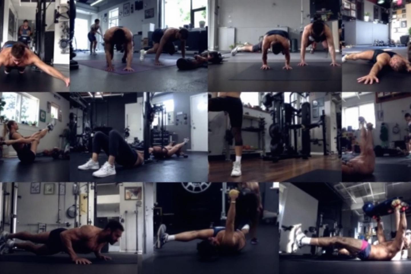 Plusieurs personnes faisant des exercices au sol dans un gymnase