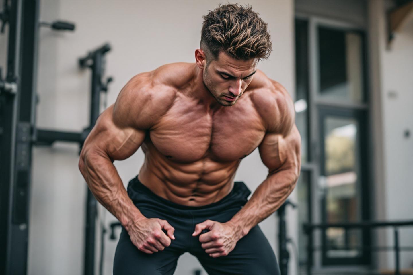 Athlète musclé posant dans une salle de musculation