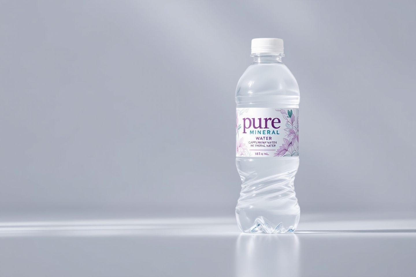 Bouteille transparente d'eau minérale Pure sur fond gris clair