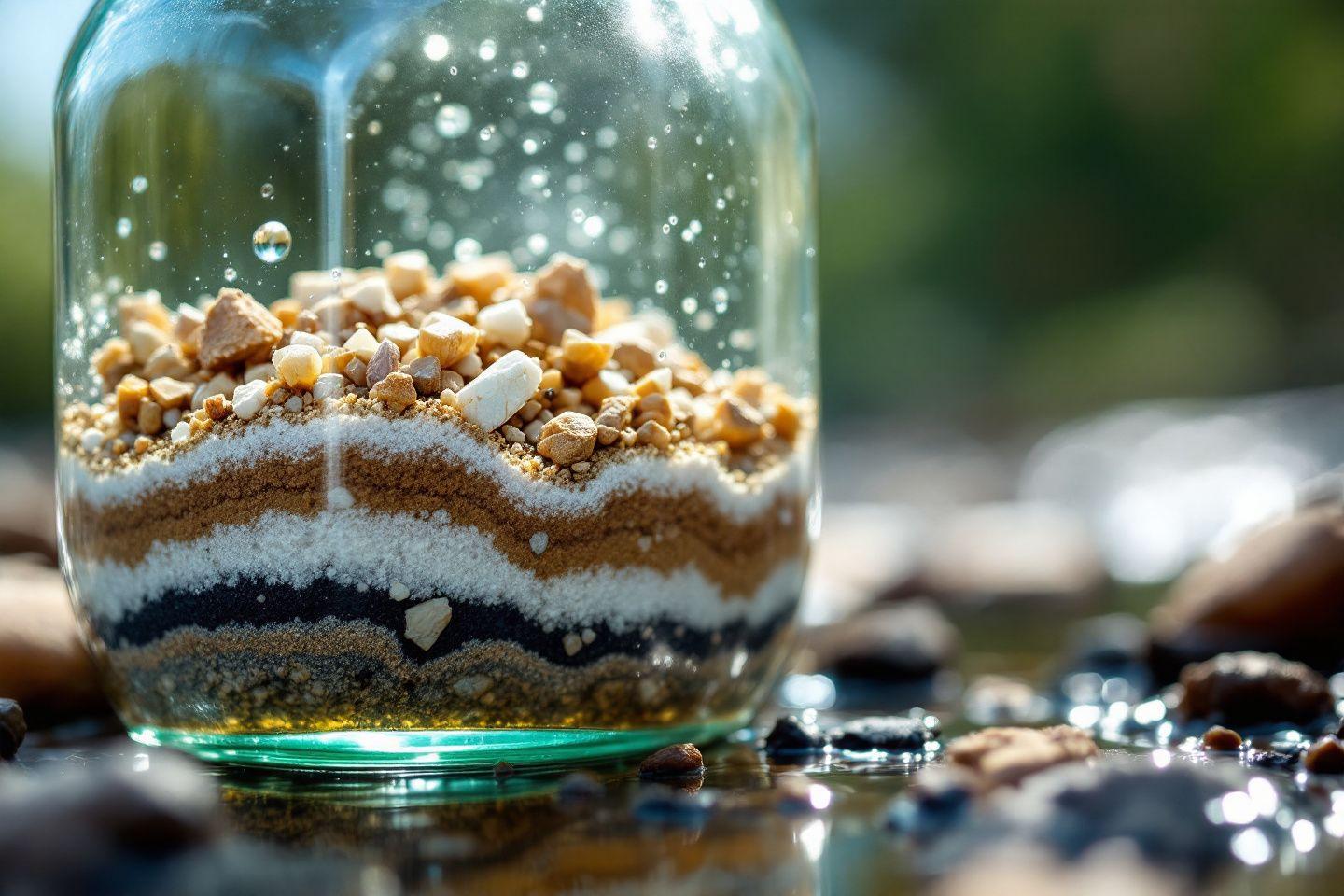 Couches de sable coloré dans un bocal en verre