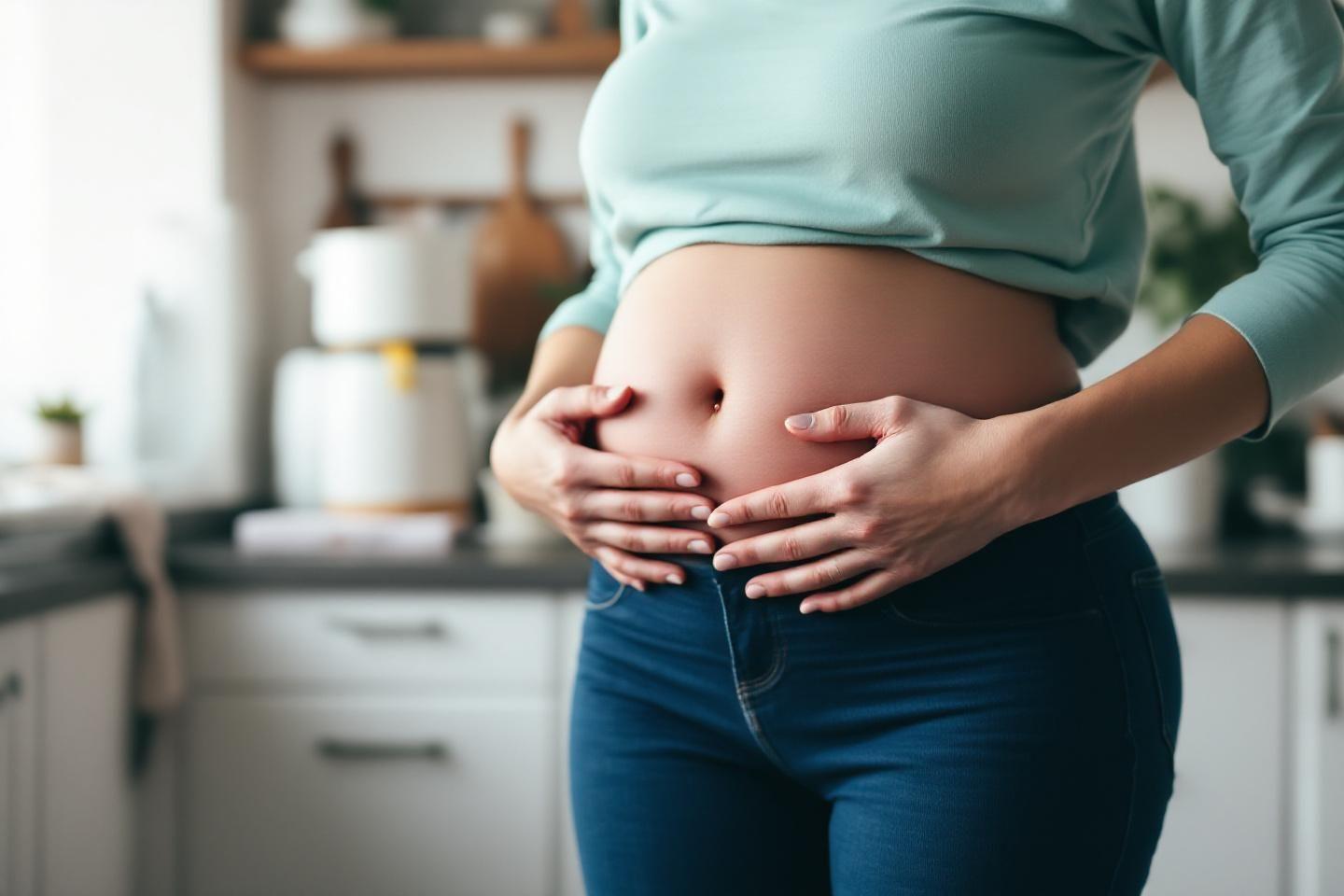 Ventre de femme enceinte dans une cuisine