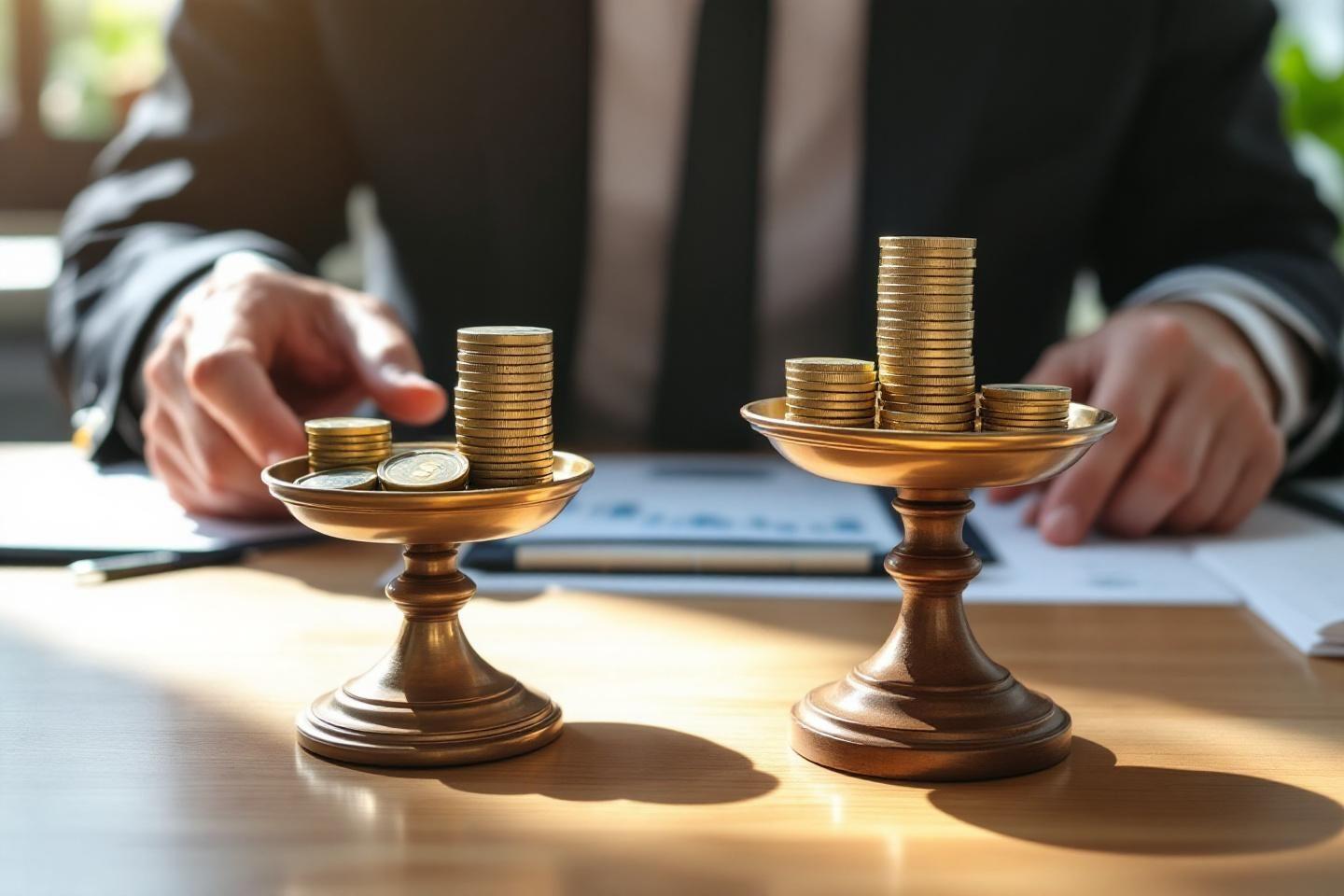 Deux plateaux avec pièces de monnaie, mains d'un professionnel