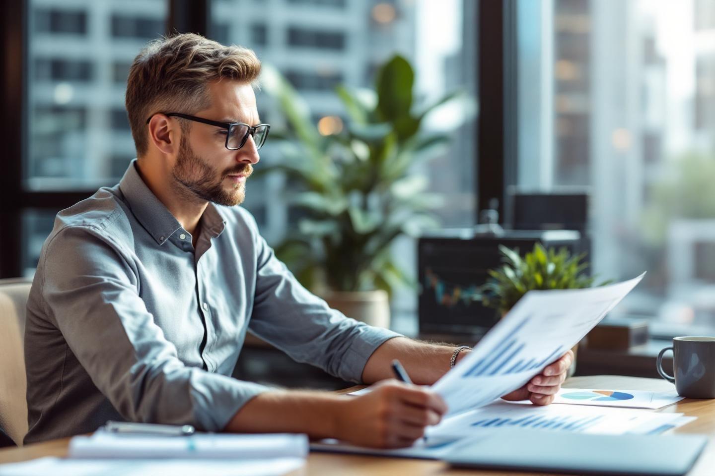 Homme d'affaires travaillant sur des graphiques et documents