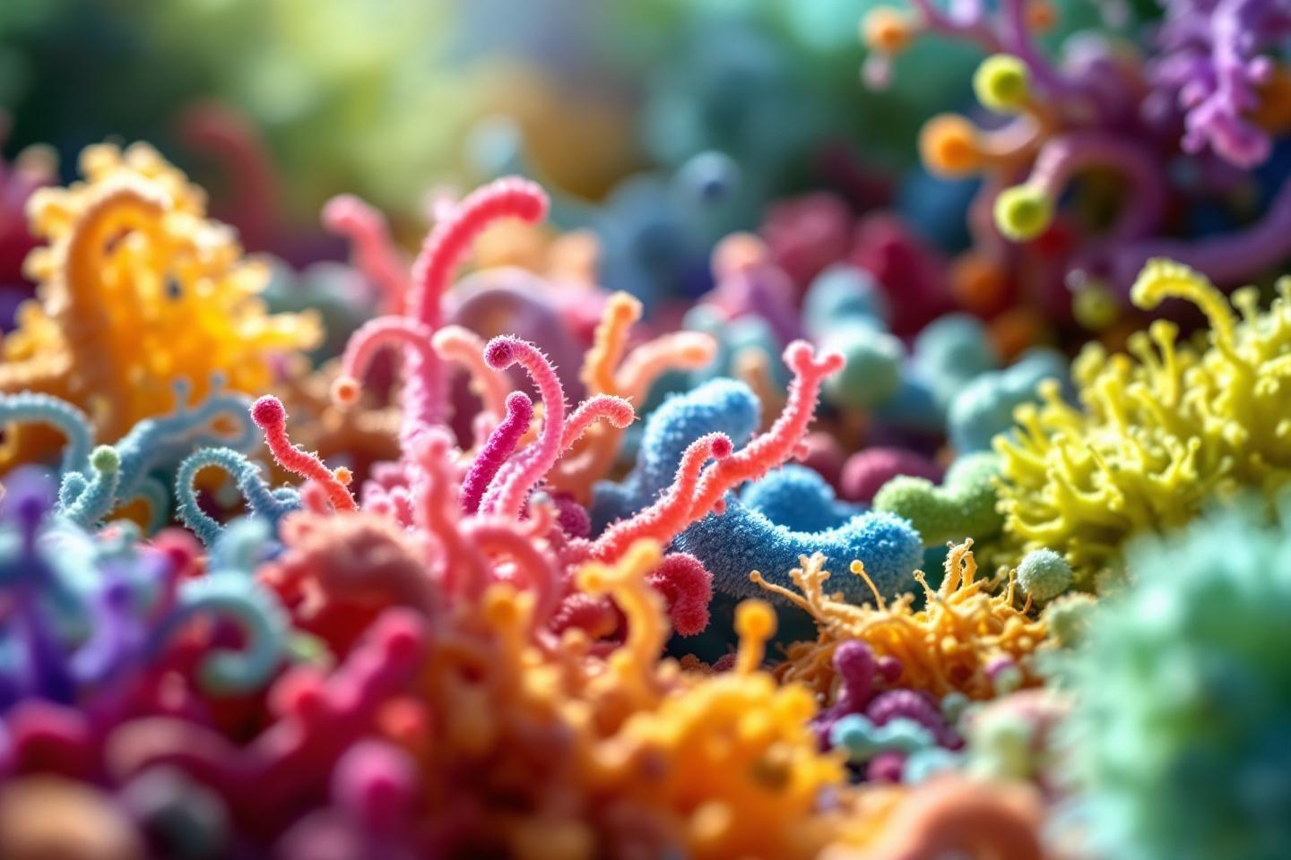 Vue détaillée de coraux colorés aux formes organiques ondulantes