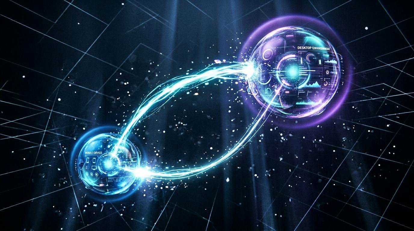 Deux sph&egrave;res technologiques connect&eacute;es par flux d'&eacute;nergie lumineux