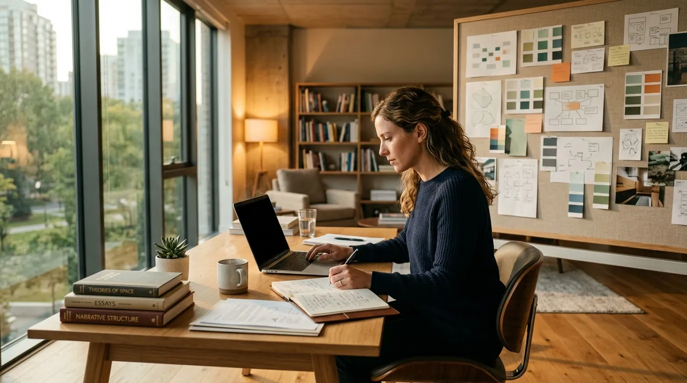 Femme travaillant sur laptop dans un bureau moderne lumineux