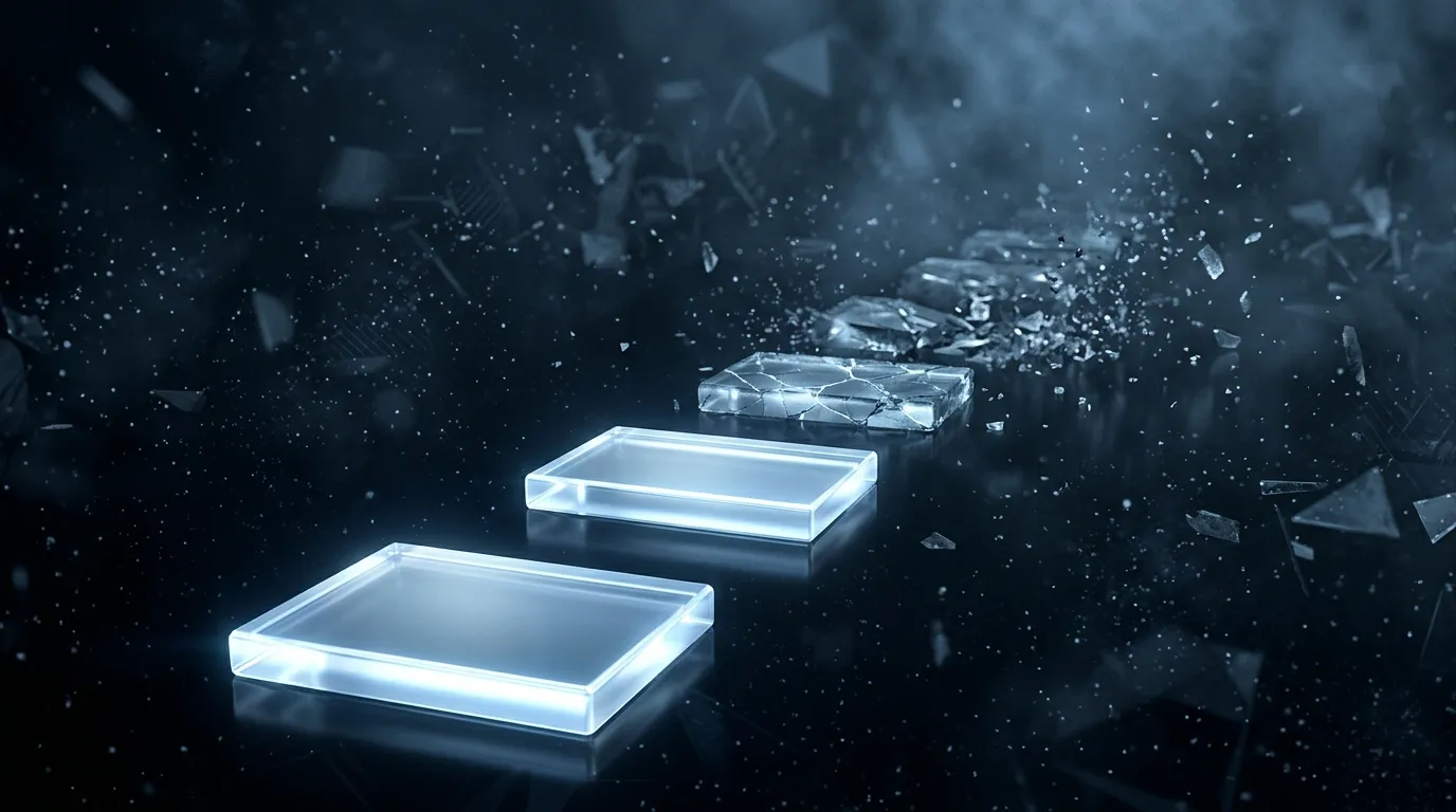 Plateformes lumineuses bleues flottantes avec d&eacute;bris num&eacute;riques