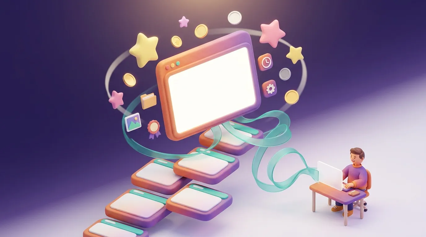 Illustration 3D : personne acc&eacute;dant &agrave; l'&eacute;cran via un chemin interactif