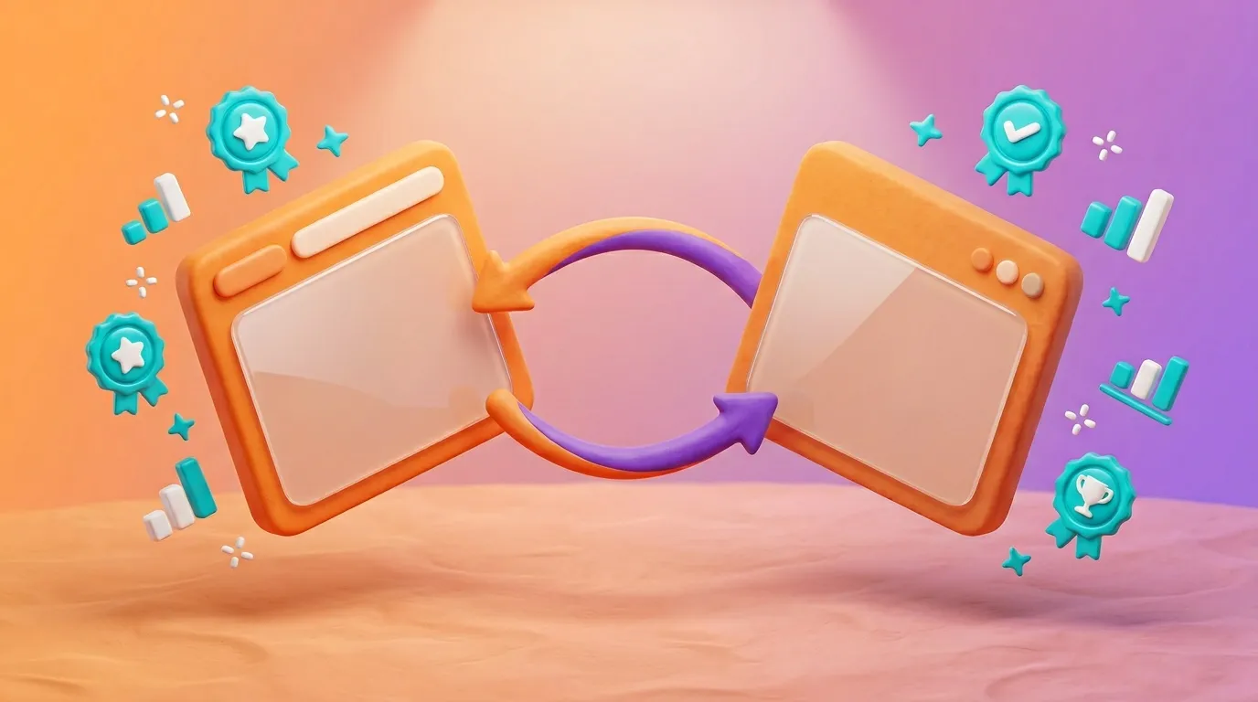 Deux fen&ecirc;tres orange connect&eacute;es par une fl&egrave;che bidirectionnelle