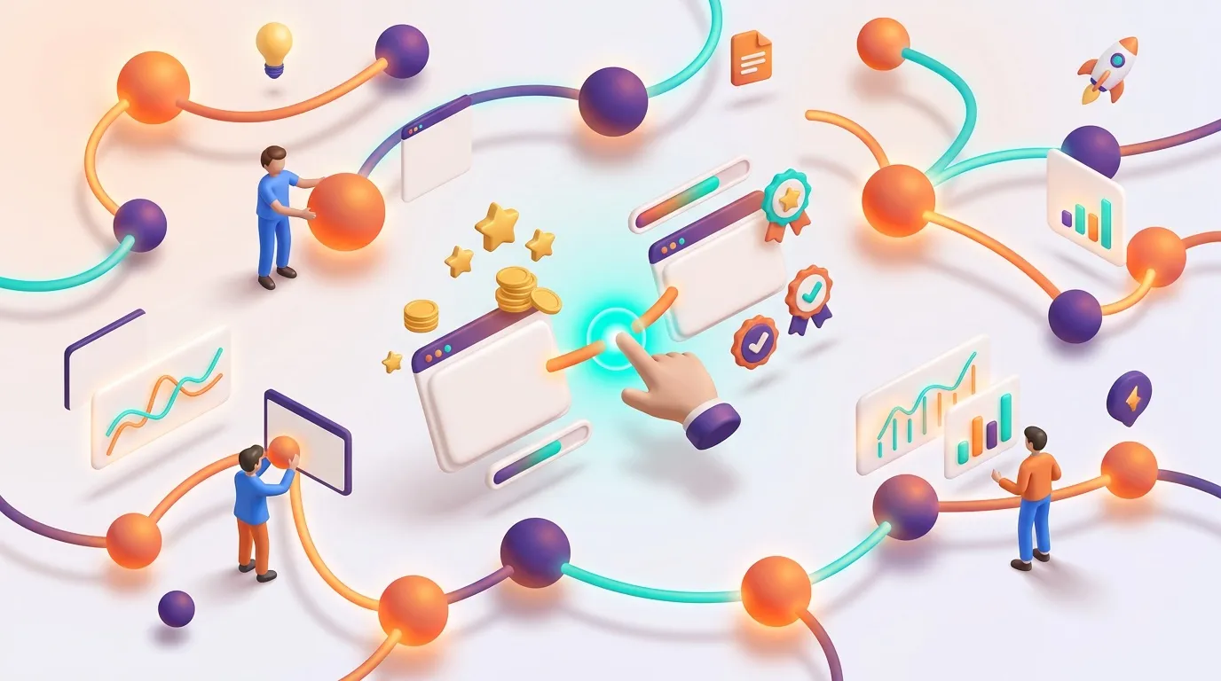 Illustration 3D de collaboration professionnelle avec graphiques et r&eacute;seaux connect&eacute;s