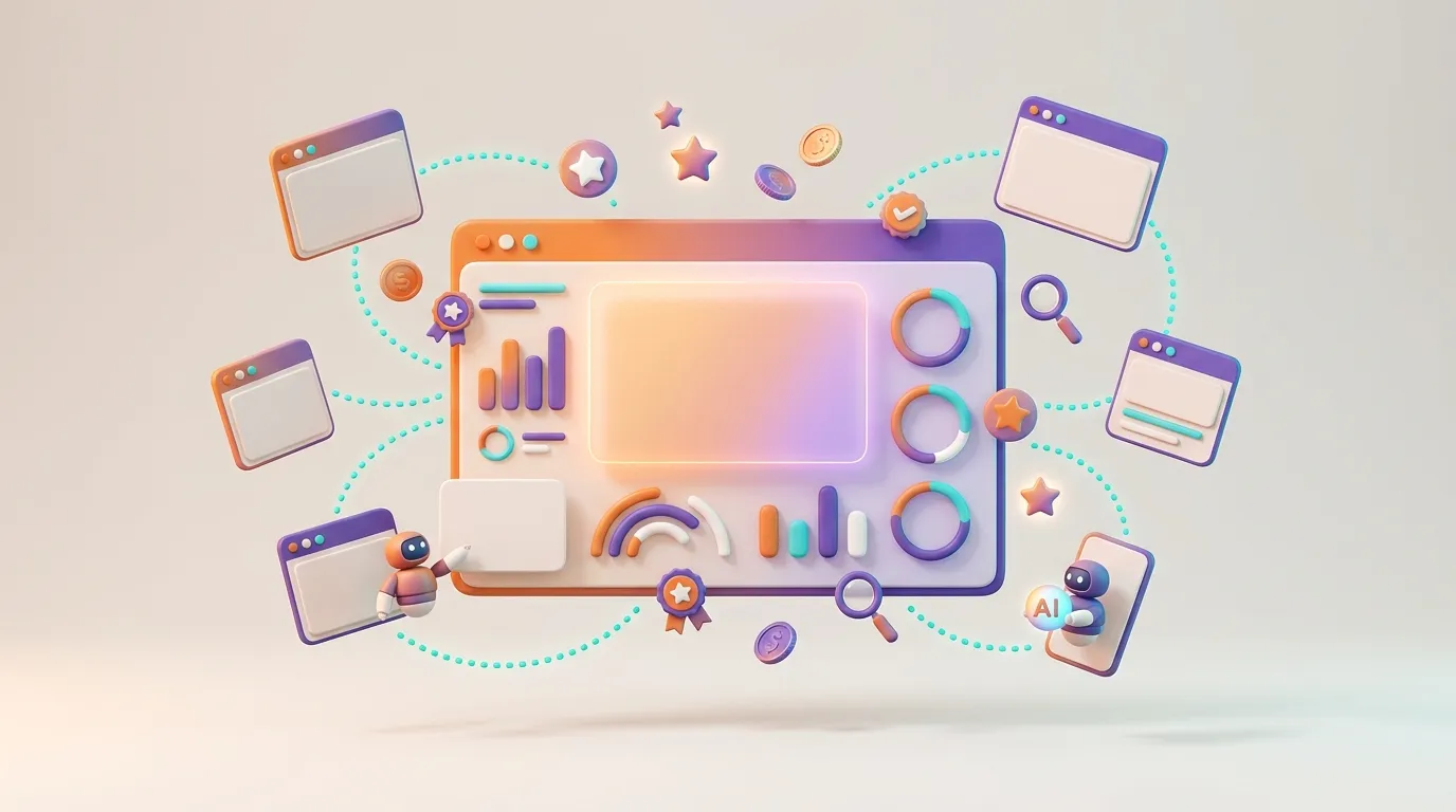 Interface dashboard avec graphiques, applications connectées et éléments interactifs