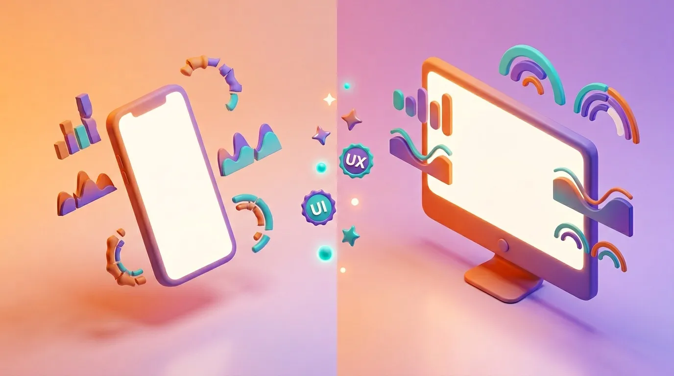 Smartphone et ordinateur avec &eacute;l&eacute;ments de design graphique color&eacute;s