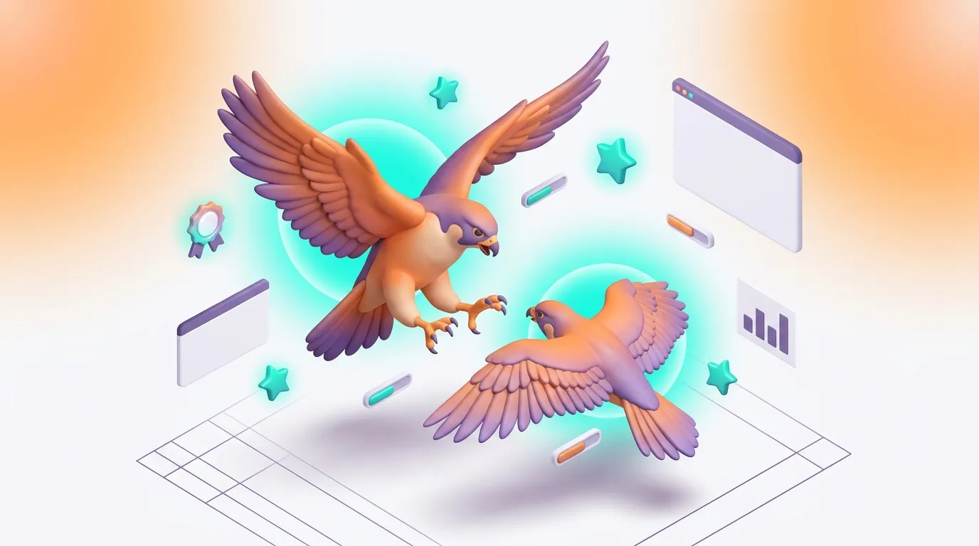 Dos águilas coloridas volando sobre plataforma digital