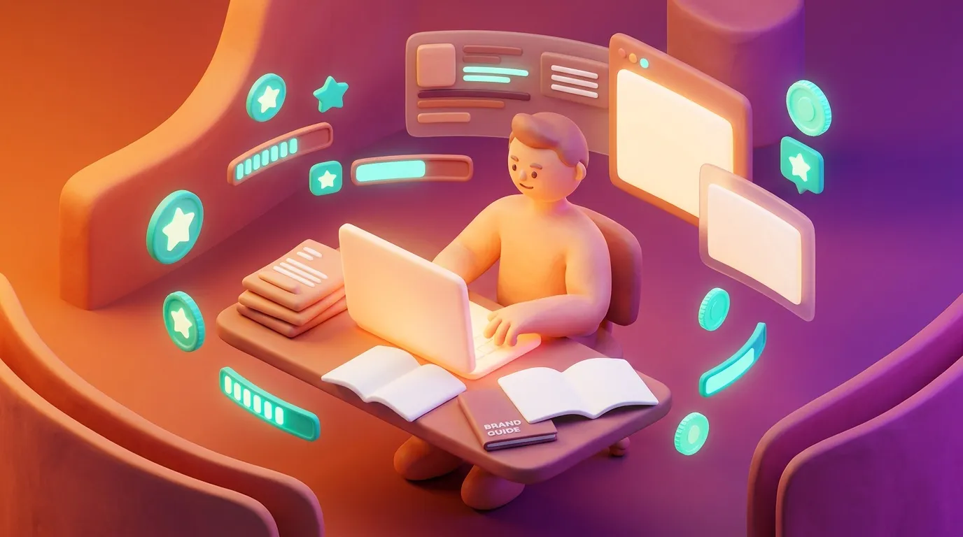 Person working on laptop surrounded by digital icons and documents