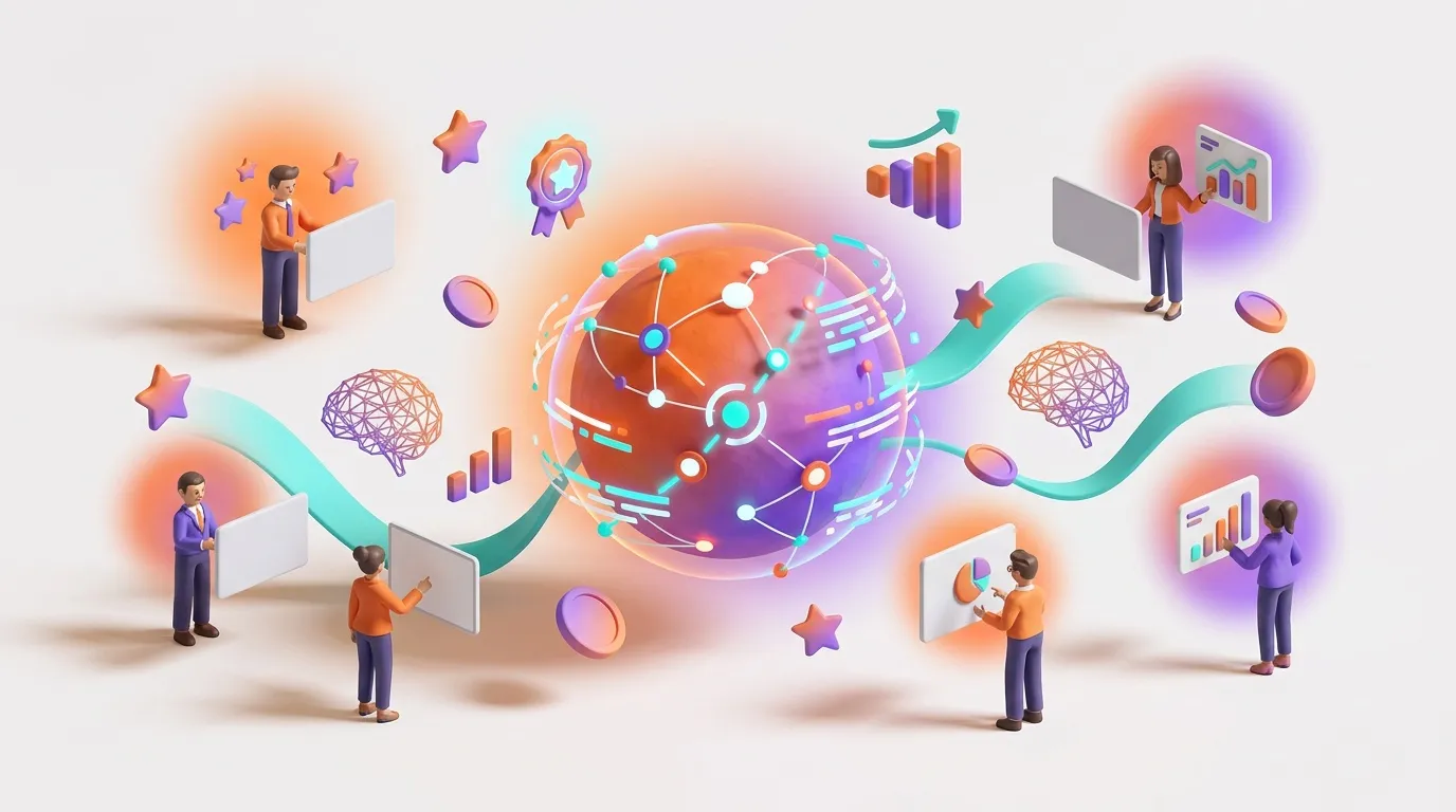 Equipo trabajando con gráficos, datos e inteligencia artificial conectada