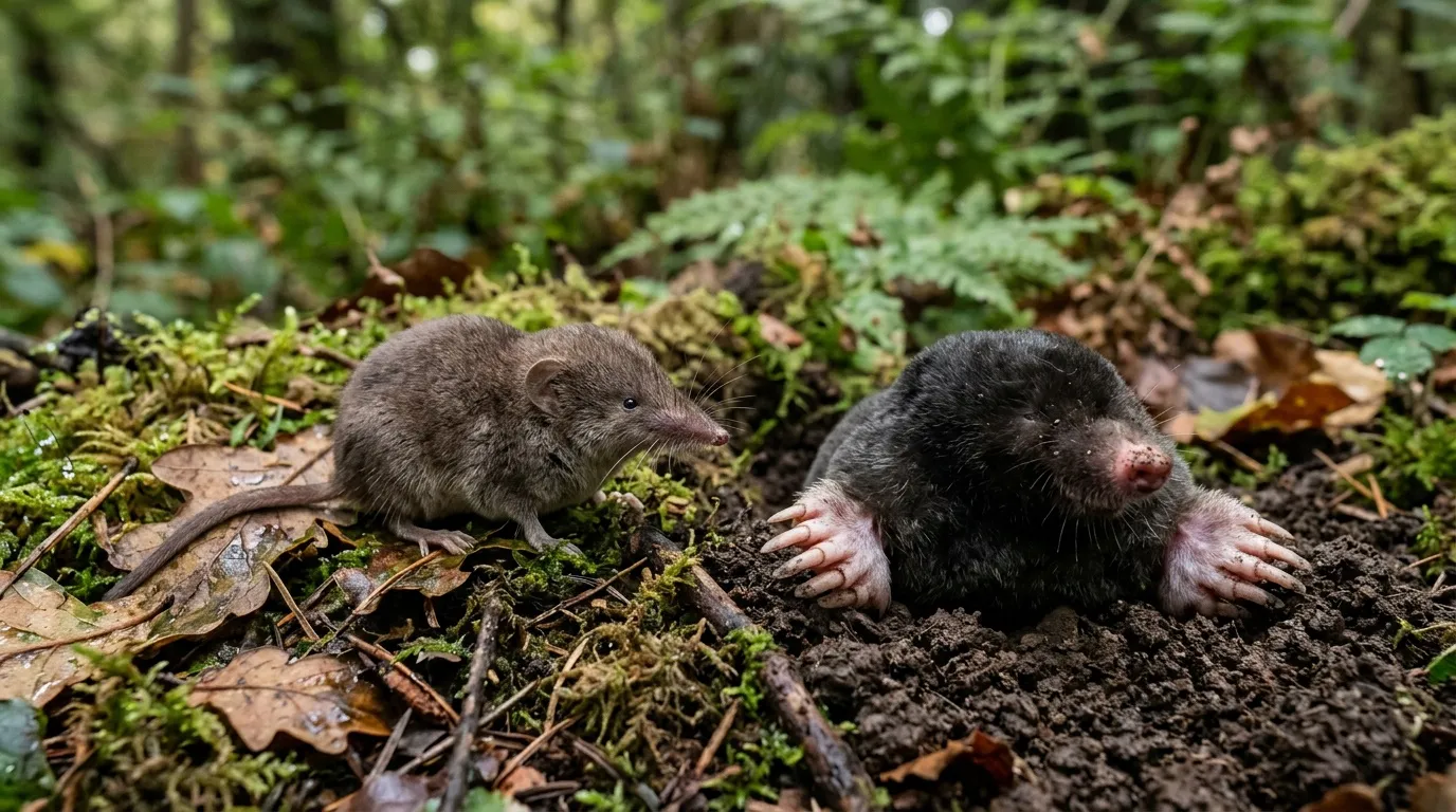 Rongeur et taupe sur la terre d'un jardin