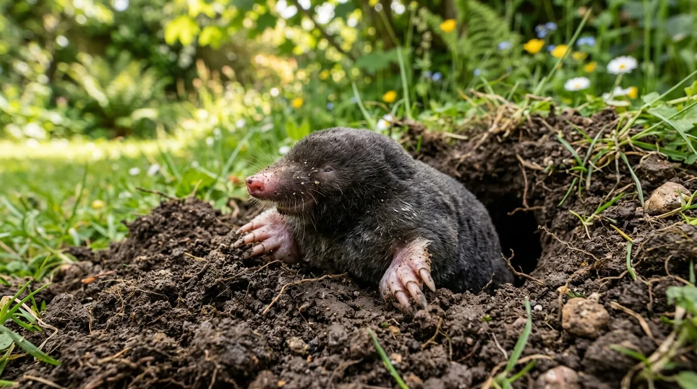 Taupe émergeant d'un trou dans la terre