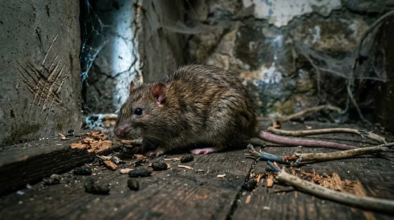 Rat gris dans un espace souterrain