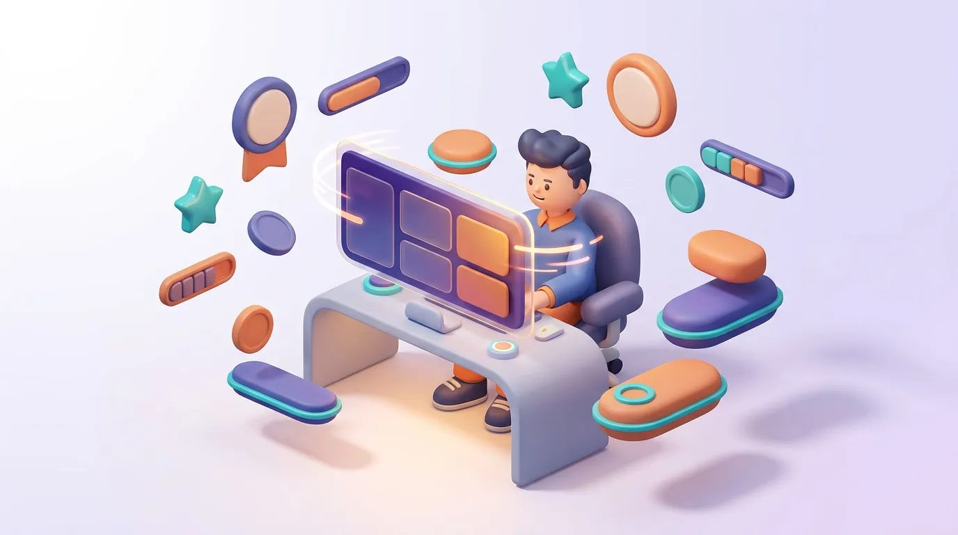 Person working on colorful digital interface design with UI elements