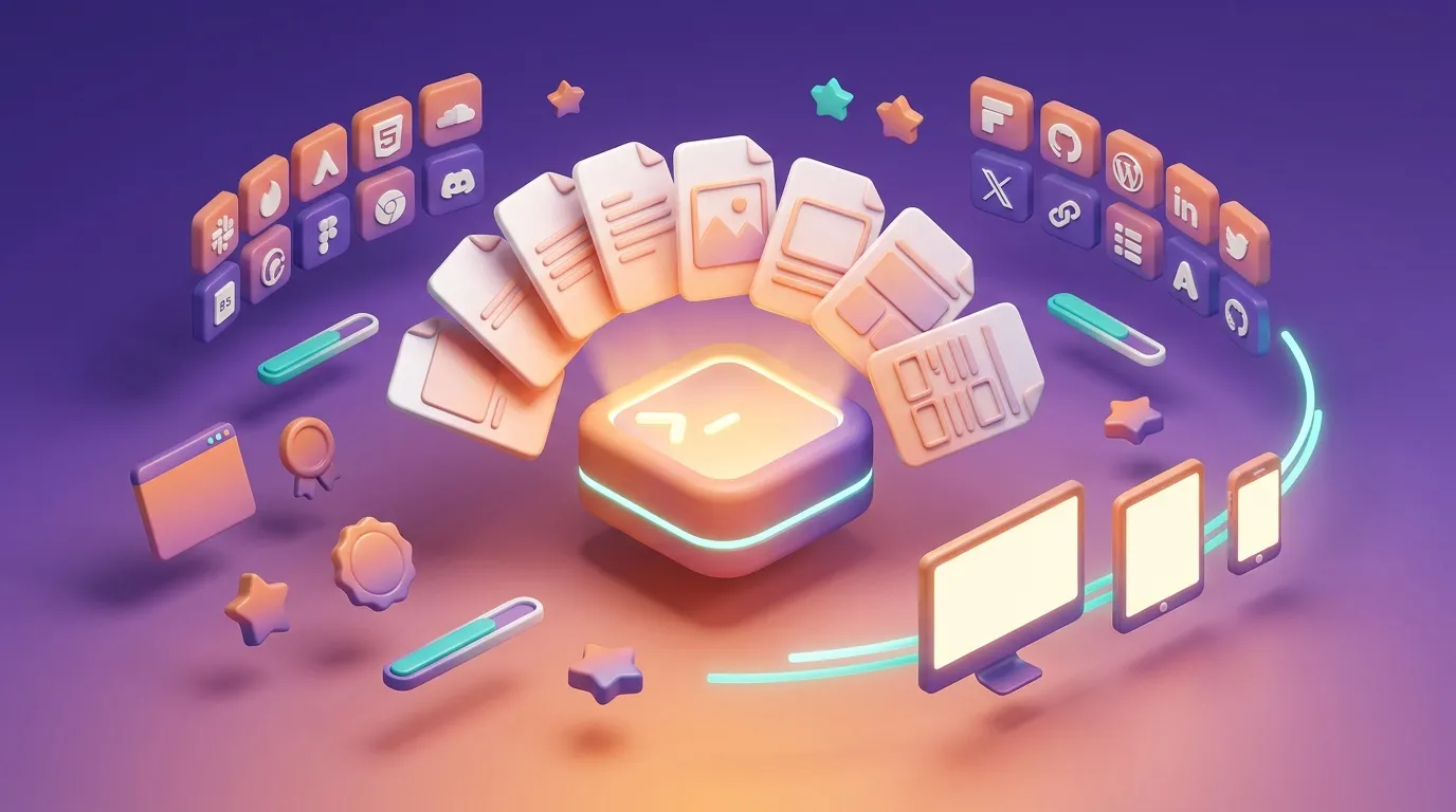 Iconos de aplicaciones y dispositivos alrededor de centro luminoso