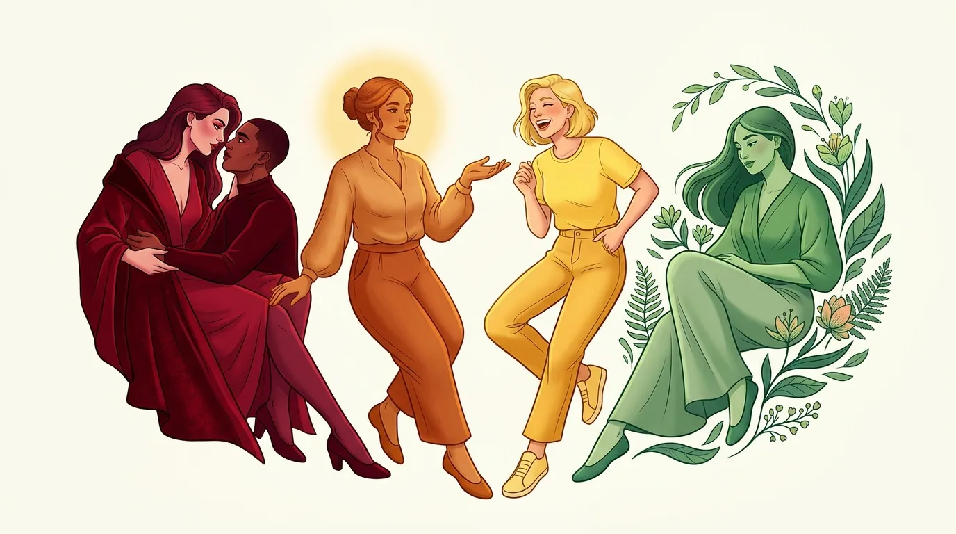 Illustration de quatre femmes stylis&eacute;es dans des palettes de couleurs diff&eacute;rentes