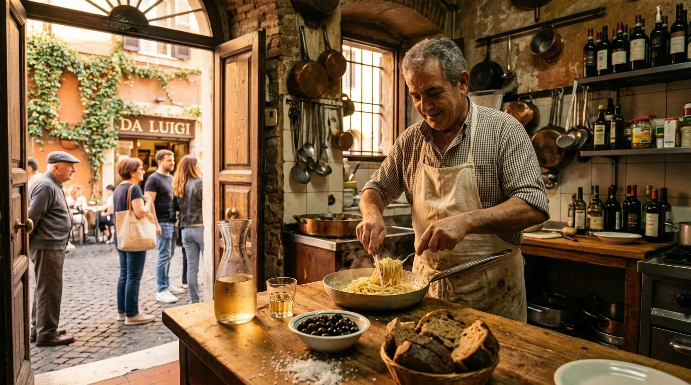 Chef cuisinant des pâtes dans une cuisine italienne traditionnelle