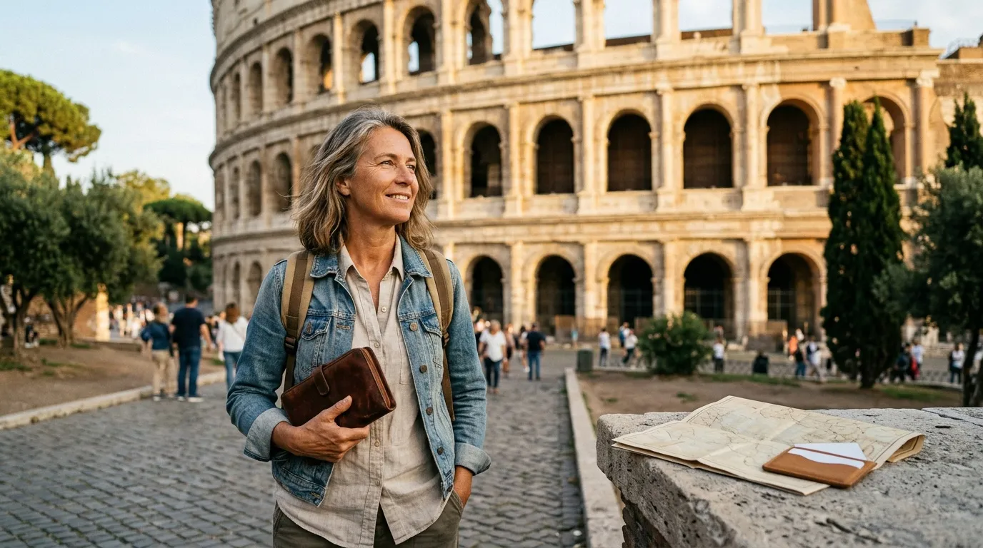 Voyageuse devant le Colisée de Rome