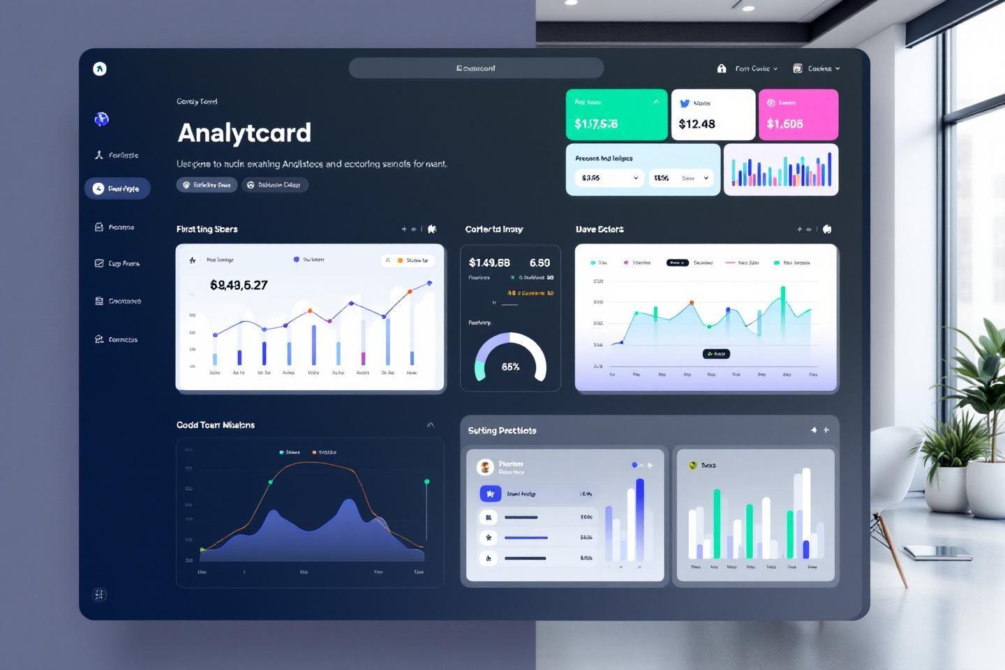 Interface numérique avec graphiques et statistiques de performance