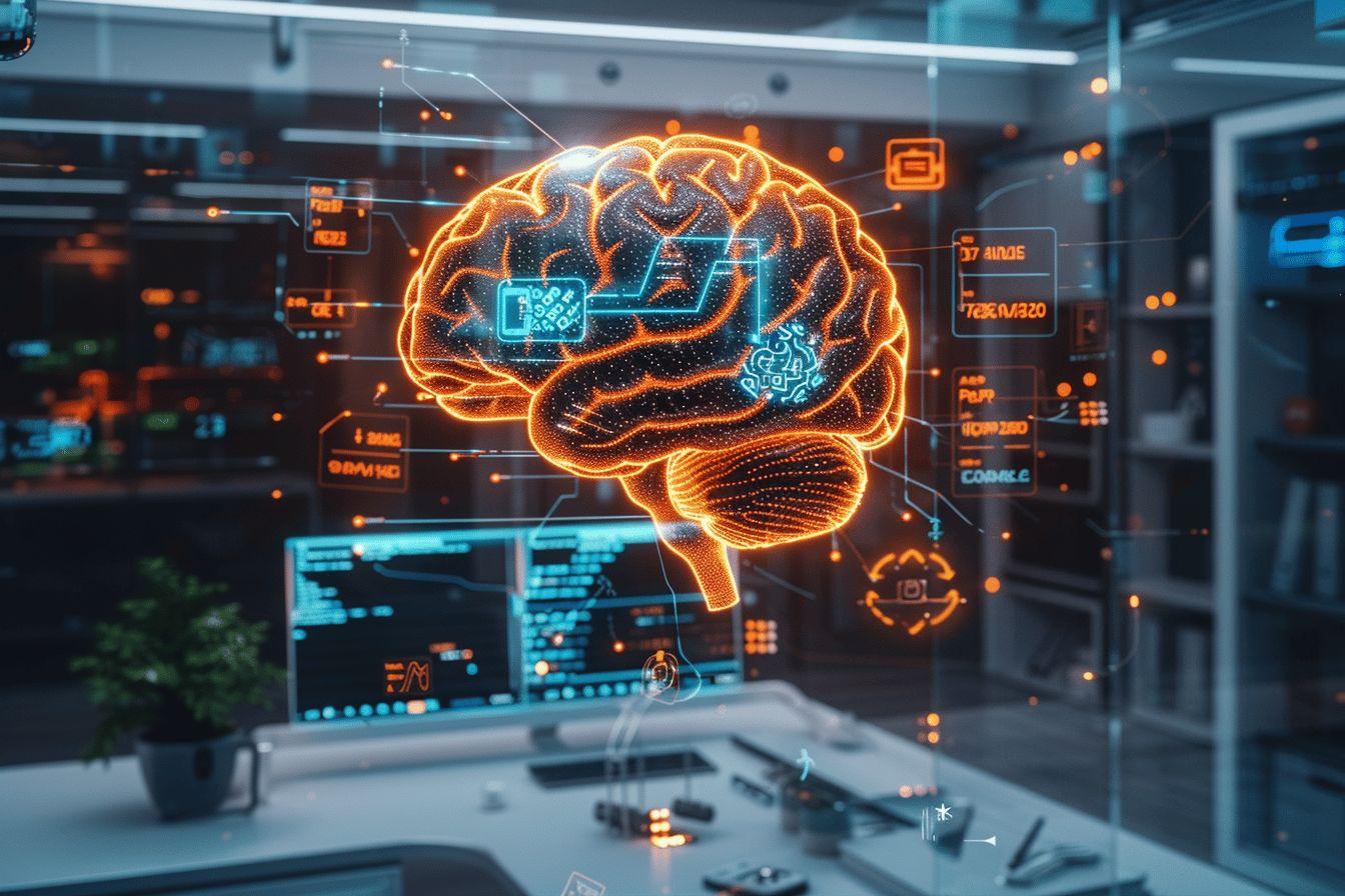 Cerveau numérique holographique sur écran de laboratoire technologique